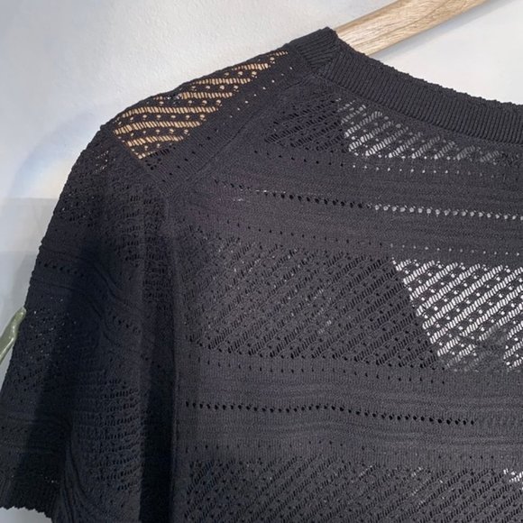 Banana Republic Short Sleeve Pointelle Lace Knit Cardigan XL Black - Picture 9 of 11